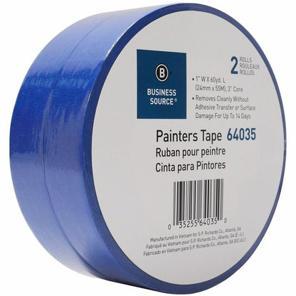 Business Source Multisurface Painter's Tape, 60 yd Length x 1" Width x 5.5 mil Thickness, Blue, 2/Pack (BSN64035)