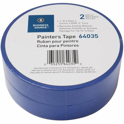 Business Source Multisurface Painter's Tape, 60 yd Length x 1" Width x 5.5 mil Thickness, Blue, 2/Pack (BSN64035)