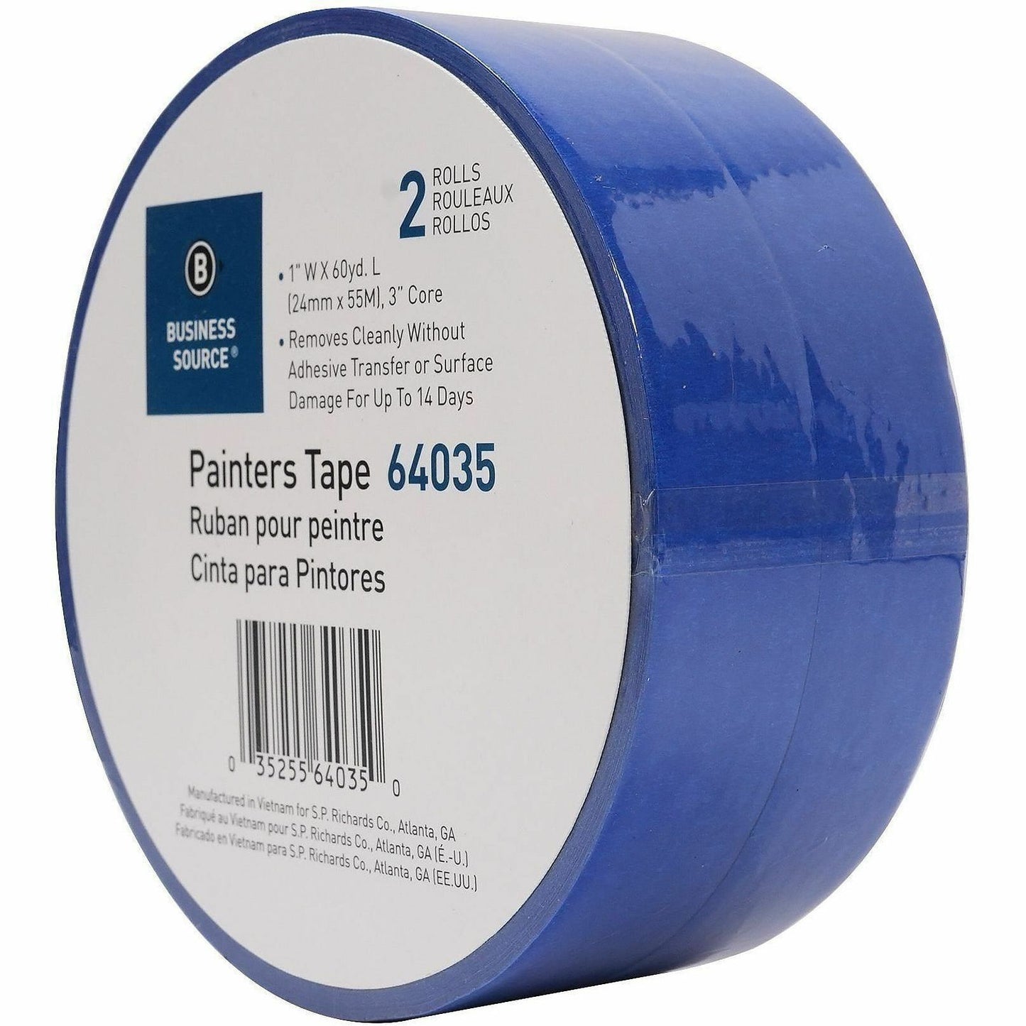 Business Source Multisurface Painter's Tape, 60 yd Length x 1" Width x 5.5 mil Thickness, Blue, 2/Pack (BSN64035)