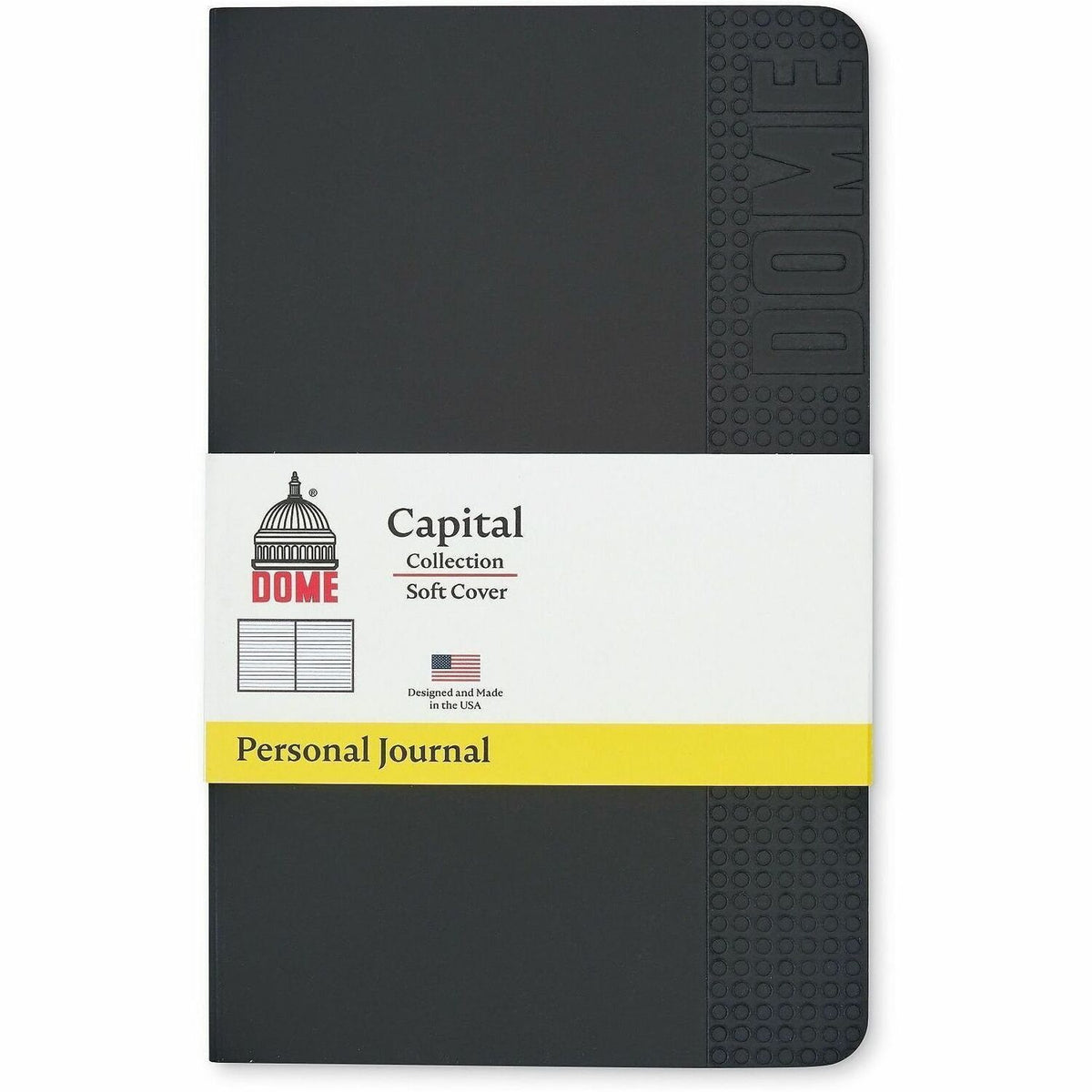 Dome Personal Journal, 60 lb Basis Weight, 5" x 8", 5 x 8 Inch Softcover Black Lined Journal Notebook, Bright White Paper (DOM30008)