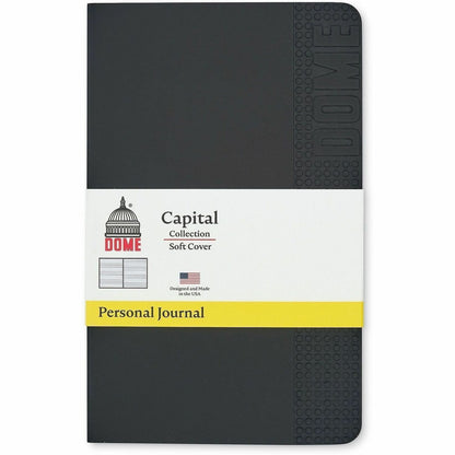 Dome Personal Journal, 60 lb Basis Weight, 5" x 8", 5 x 8 Inch Softcover Black Lined Journal Notebook, Bright White Paper (DOM30008)