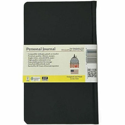 Dome Personal Journal, 60 lb Basis Weight, 5" x 8", 5 x 8 Inch Hardcover Black Lined Journal Notebook, Bright White Paper (DOM30009)
