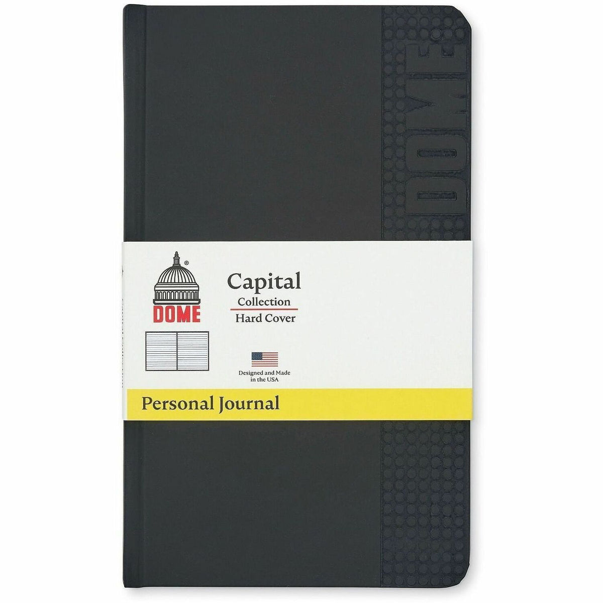 Dome Personal Journal, 60 lb Basis Weight, 5" x 8", 5 x 8 Inch Hardcover Black Lined Journal Notebook, Bright White Paper (DOM30009)