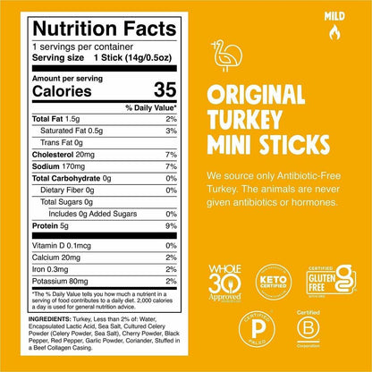 CHOMPS Chomplings Snack Sticks, Gluten-free, Original Turkey, 0.50 oz, 24/Pack (CHSLCTOTJ24)