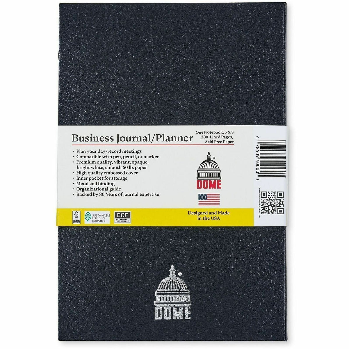 Dome Business Journal, 5" x 8", Bright White Sheet, Black Cover (DOM40000)