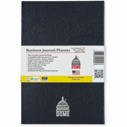 Dome Business Journal, 5" x 8", Bright White Sheet, Black Cover (DOM40000)