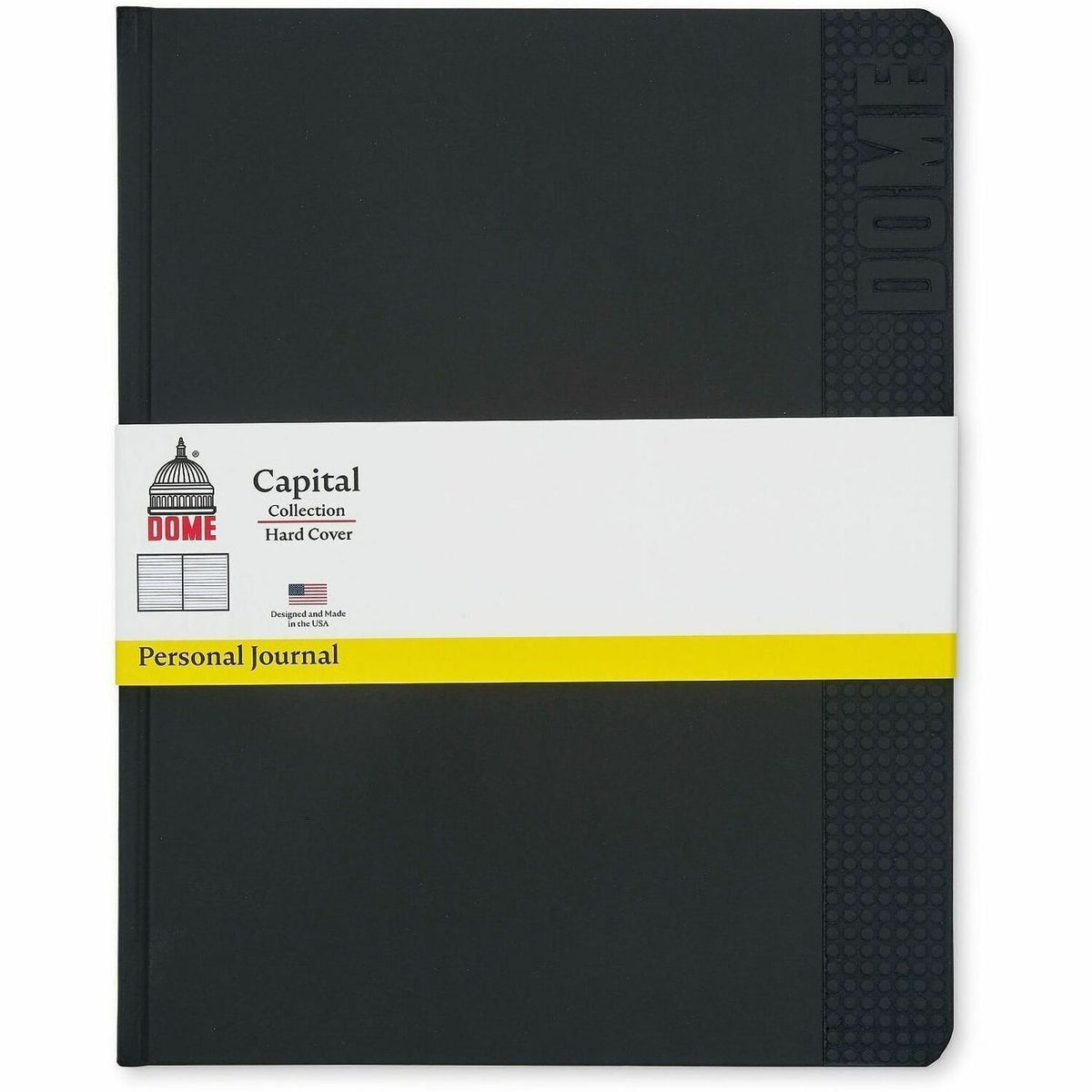Dome Personal Journal, 60 lb Basis Weight, 8" x 10", 8 x 10 Inch Hardcover Black Lined Journal Notebook, Black Cover (DOM30013)
