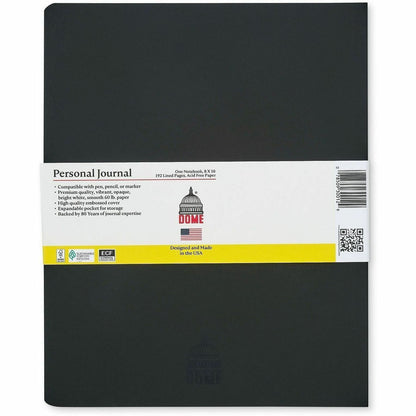 Dome Personal Journal, 60 lb Basis Weight, 8" x 10", 8×10 Inch Softcover Black Lined Journal Notebook, Bright White Paper (DOM30012)