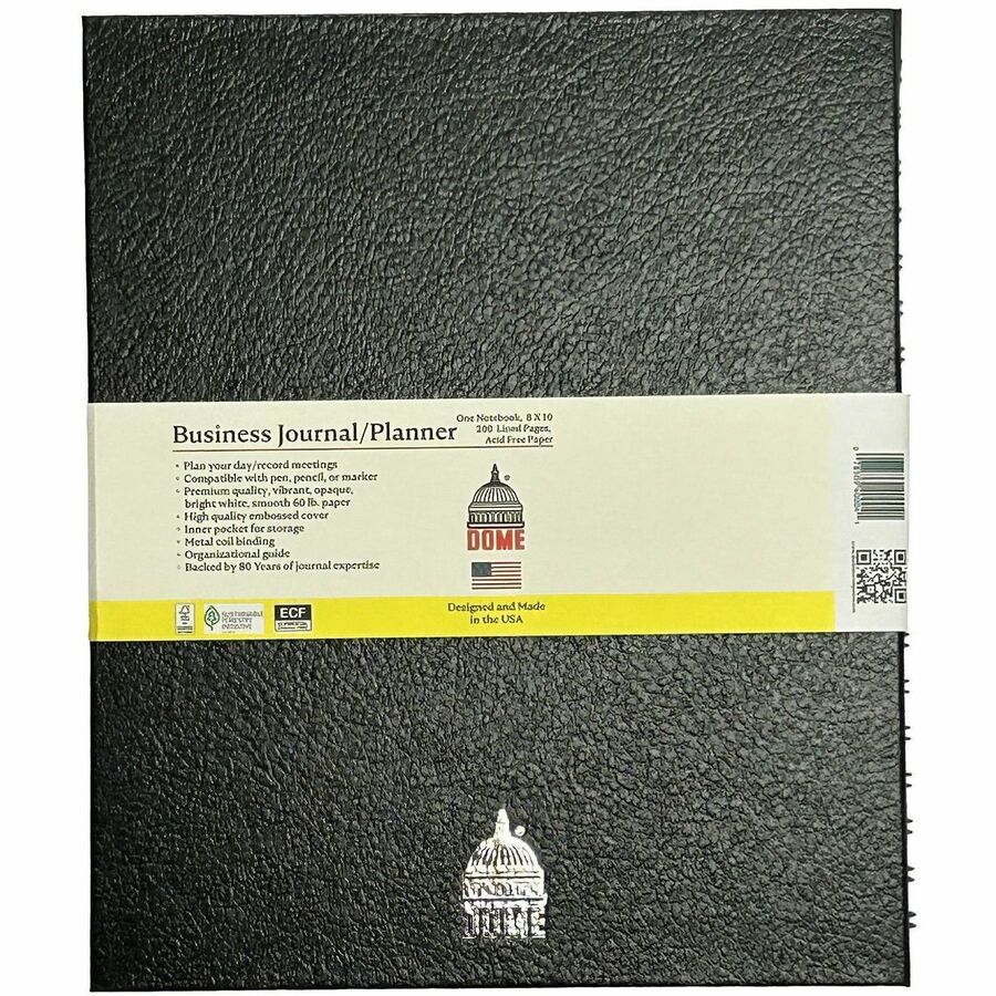 Dome Business Journal, 8" x 10", Bright White Sheet, Black Cover (DOM40004)