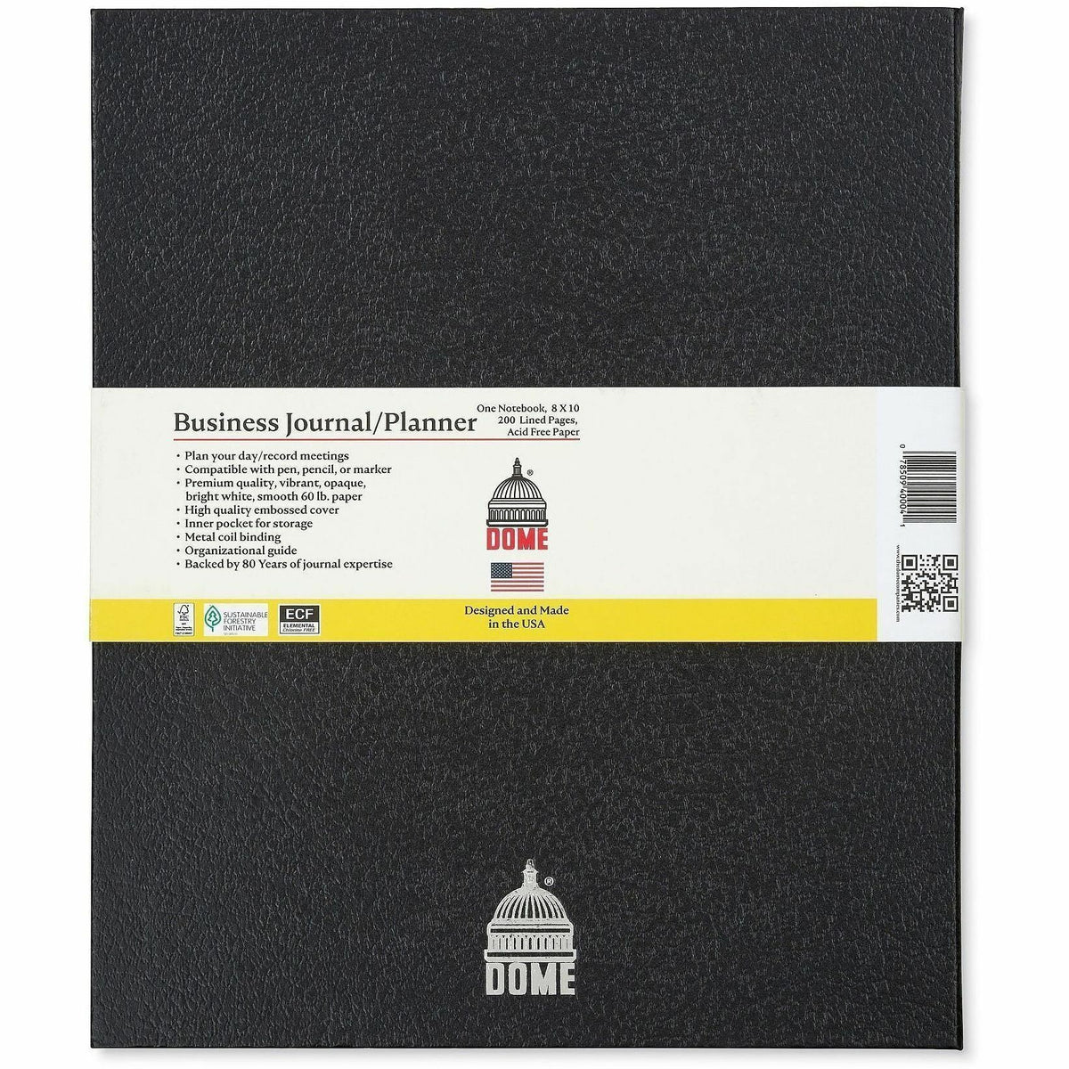 Dome Business Journal, 8" x 10", Bright White Sheet, Black Cover (DOM40004)