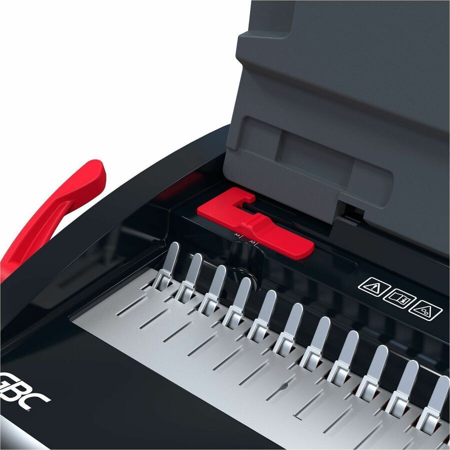 GBC CB12 CombBind Punch & Bind Machine, 3.6" x 17.9" x 11.4", Black, Red, 150 Sheet(s) Bind, 12 Punch (GBC200022)