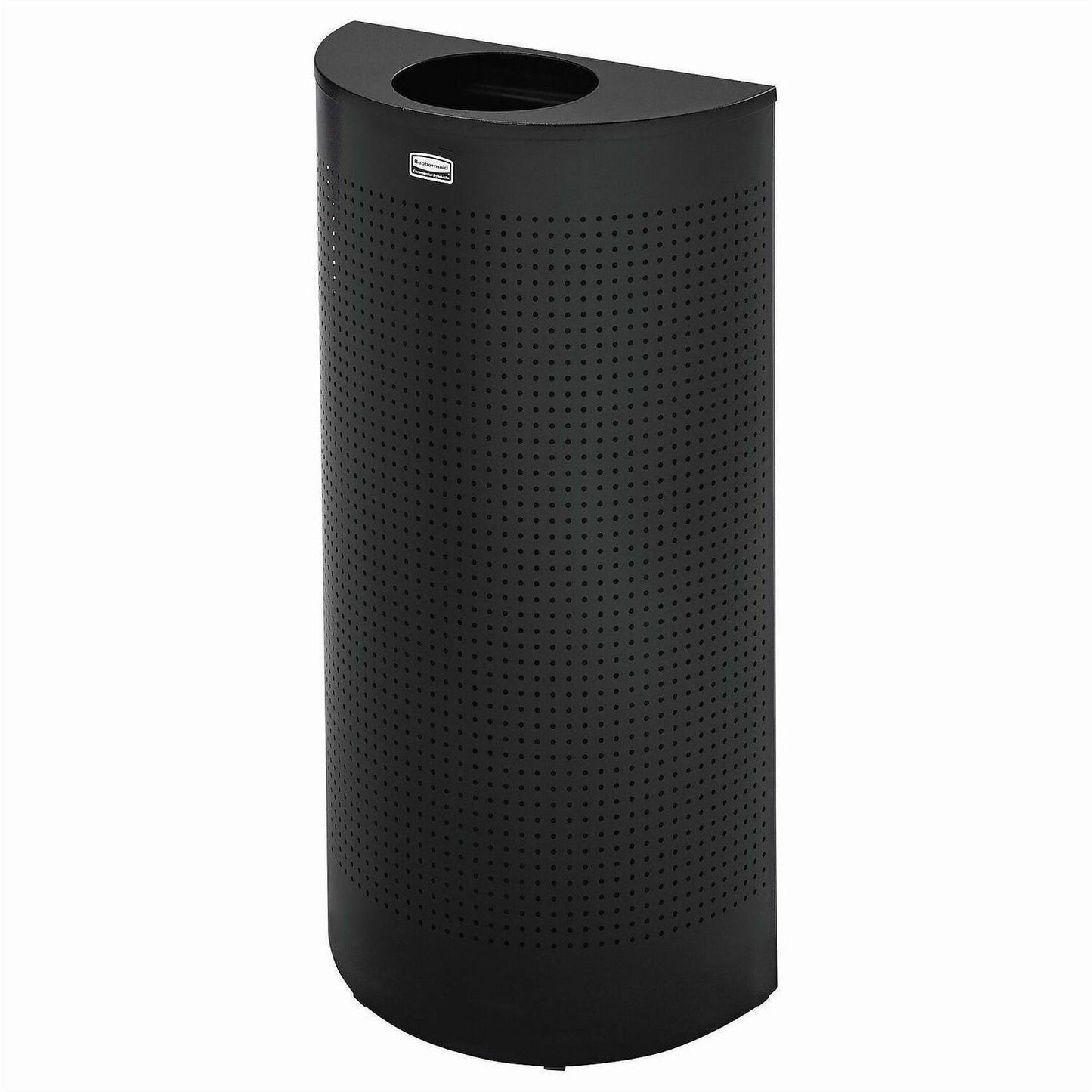 Rubbermaid Commercial Half Round Metallic Waste Receptacle, Open Top, 12 gal Capacity, 32" x 18" x 9", Steel, Textured Black  (RCPSH12EPLTBK)