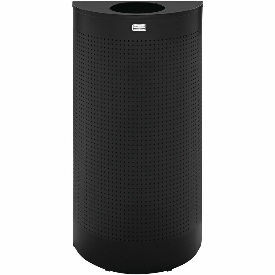 Rubbermaid Commercial Half Round Metallic Waste Receptacle, Open Top, 12 gal Capacity, 32" x 18" x 9", Steel, Textured Black  (RCPSH12EPLTBK)
