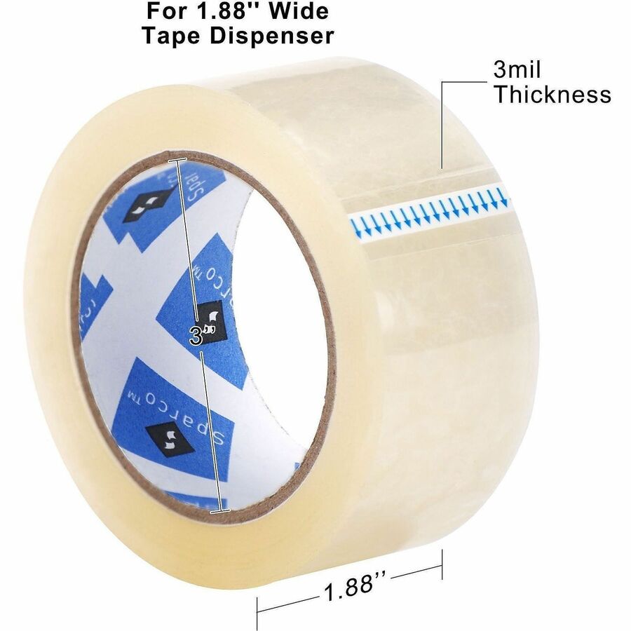 Sparco Heavy-duty Packaging Tape w/Dispenser, 3 mil Thickness, 3" Core, 4/Pack (SPR64031)