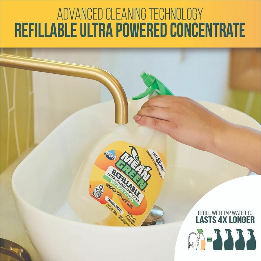 Mean Green Refillable Bathroom Cleaner, 28.6 fl oz, 2 to 3.5 pH, Tropical Breeze Scent, 6/Carton (RST394172)
