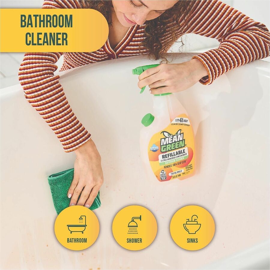 Mean Green Refillable Bathroom Cleaner, 28.6 fl oz, 2 to 3.5 pH, Tropical Breeze Scent, 6/Carton (RST394172)