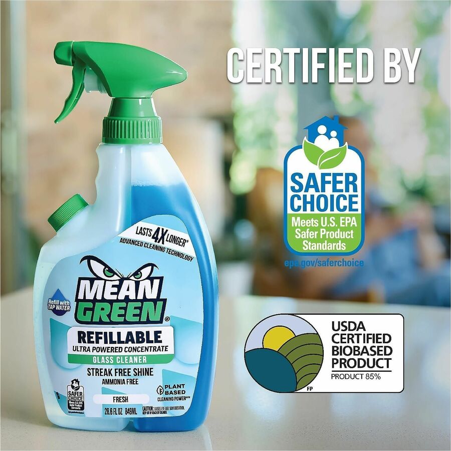 Mean Green Refillable Glass Cleaner Concentrate, 28.6 fl oz, 11.5 pH, Fresh Scent, 6/Carton (RST394174)
