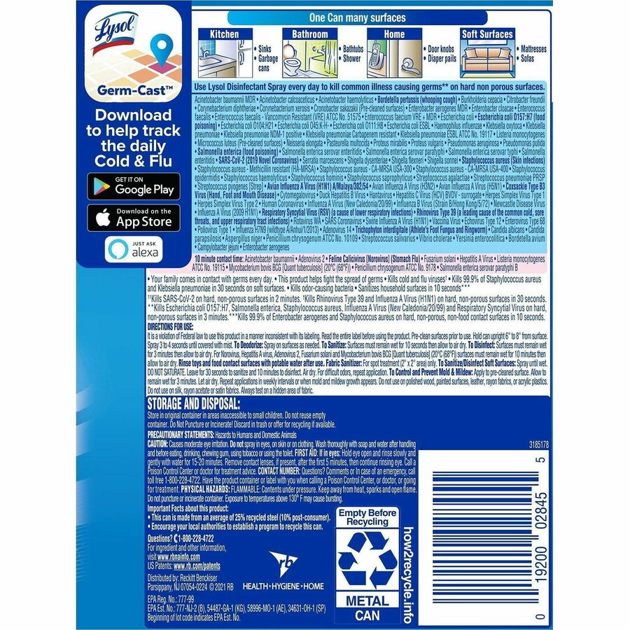Lysol Disinfectant Spray, 12.5 fl oz, Spring Waterfall Scent, 12/Carton (RAC02845CT)