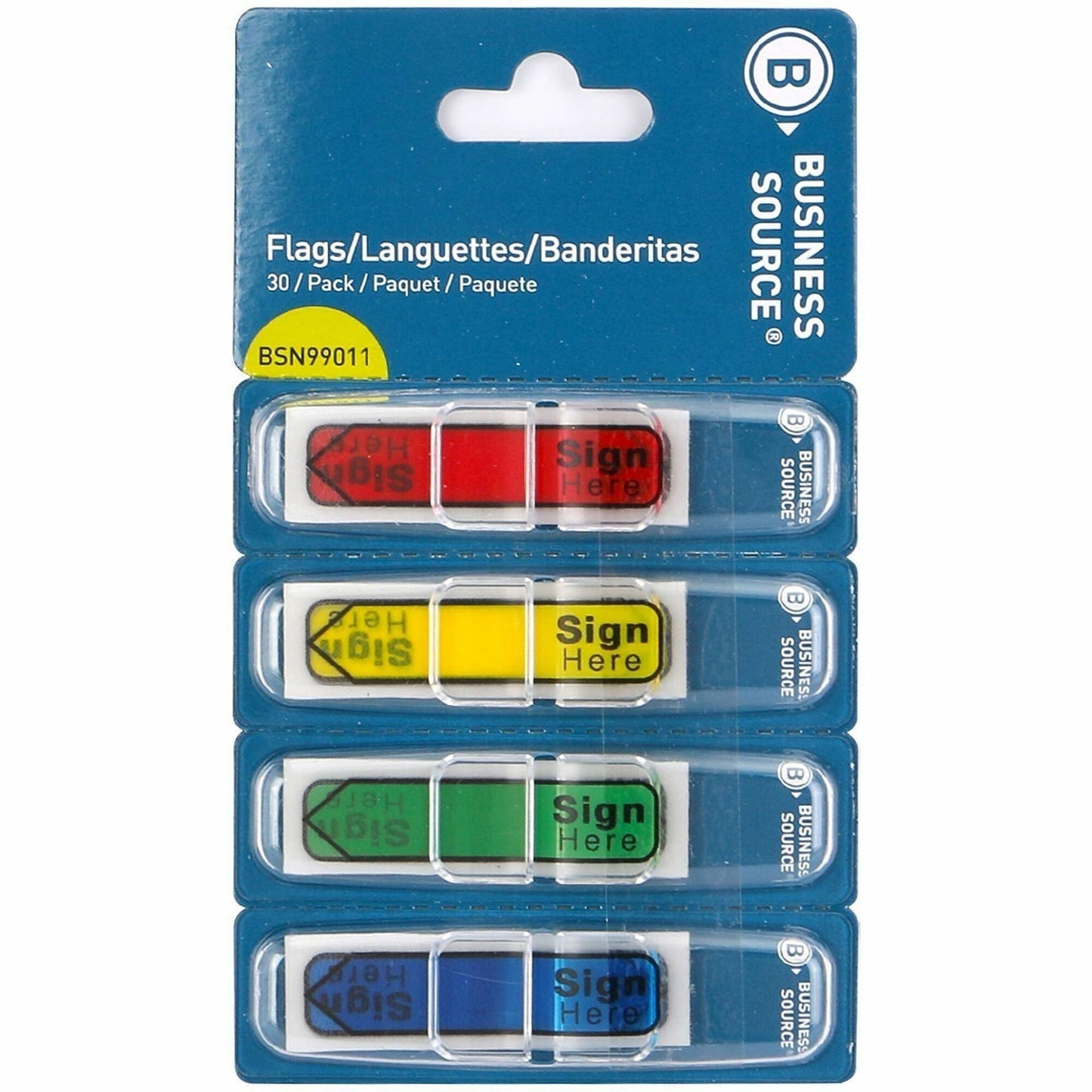 Business Source 1/2" Flag/Note Length, SIGN HERE, Multicolor, 120 Flags/Pack, 48 Packs/Carton (BSN99011CT)