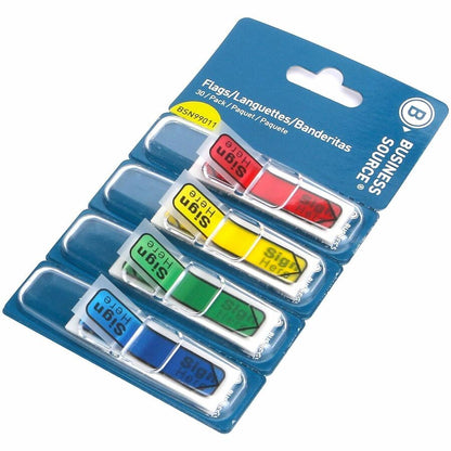 Business Source 1/2" Flag/Note Length, SIGN HERE, Multicolor, 120 Flags/Pack, 48 Packs/Carton (BSN99011CT)