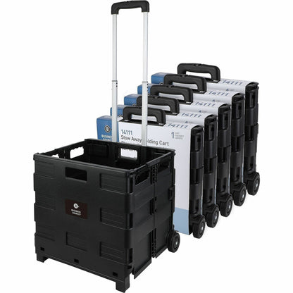 Business Source 18.25" x 15"x 39.37" Stow-and-Go Mobile Storage Crate, Black, 6/Carton (BSN14111CT)
