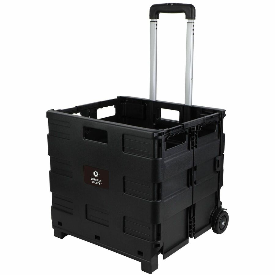 Business Source 18.25" x 15"x 39.37" Stow-and-Go Mobile Storage Crate, Black, 6/Carton (BSN14111CT)
