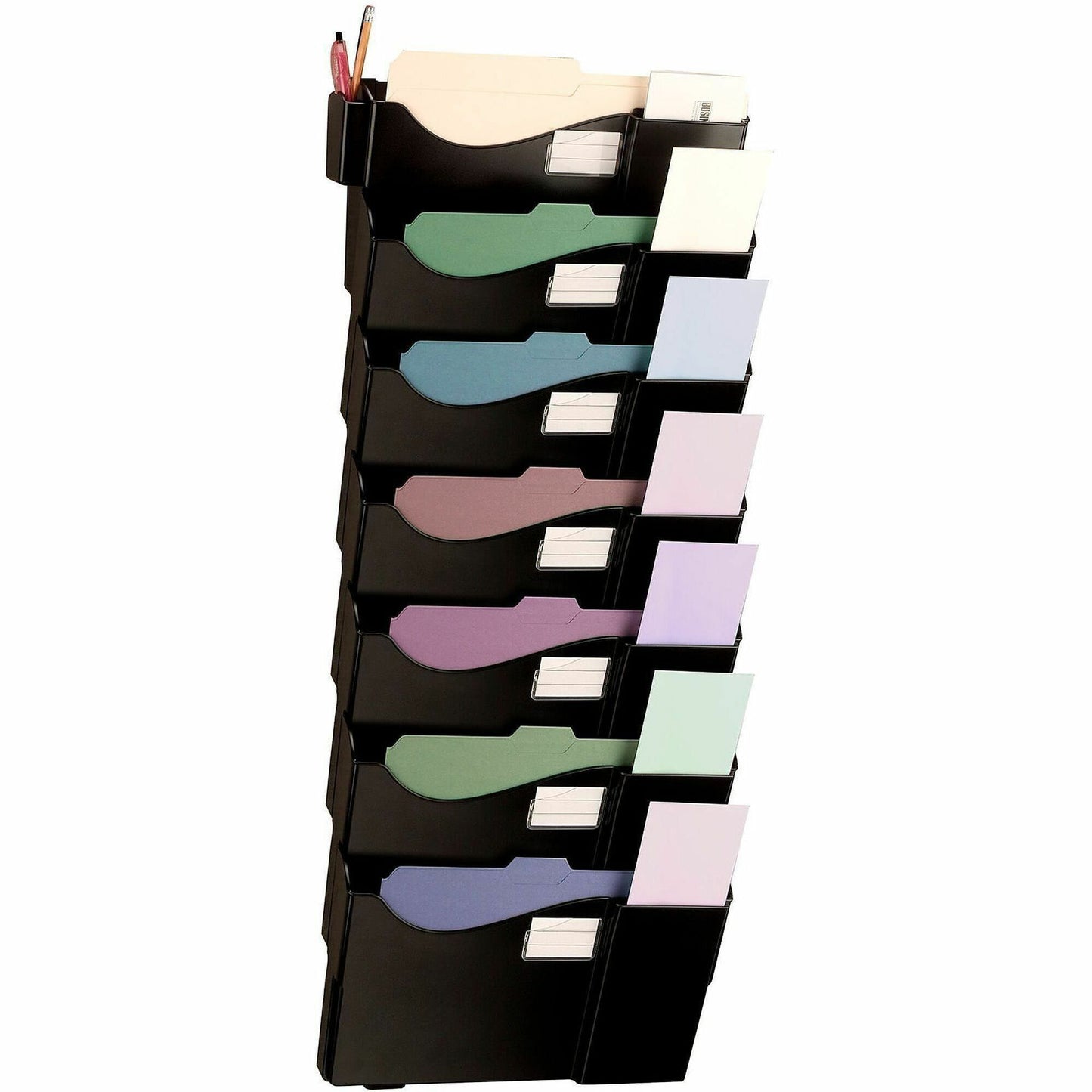 Business Source Grande Central 7-Section Filing System, 7 Pocket(s), 38.25" Height x 16" Width x 4.75" Depth, Black, 7/Pack (BSN08174)