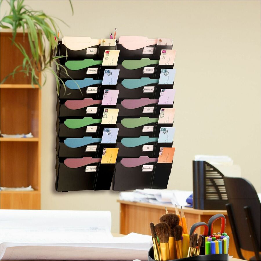Business Source Grande Central 7-Section Filing System, 7 Pocket(s), 38.25" Height x 16" Width x 4.75" Depth, Black, 7/Pack (BSN08174)