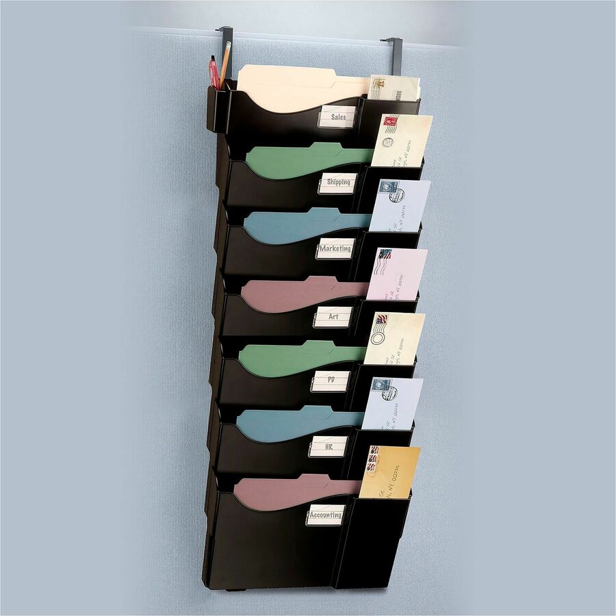 Business Source Grande Central 7-Section Filing System, 7 Pocket(s), 38.25" Height x 16" Width x 4.75" Depth, Black, 7/Pack (BSN08174)