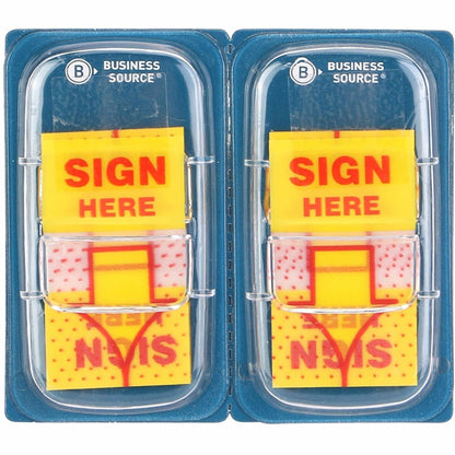 Business Source 1" Flag/Note Length, SIGN HERE, Yellow, 500 Flags/Pack, 48 Packs/Carton (BSN99007CT)