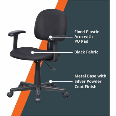 NuSparc Multi-Task Chair, Black, Fabric Seat Material, Fabric Back Material, 5-star Base, Armrest (NPRFCH300FFFBK)