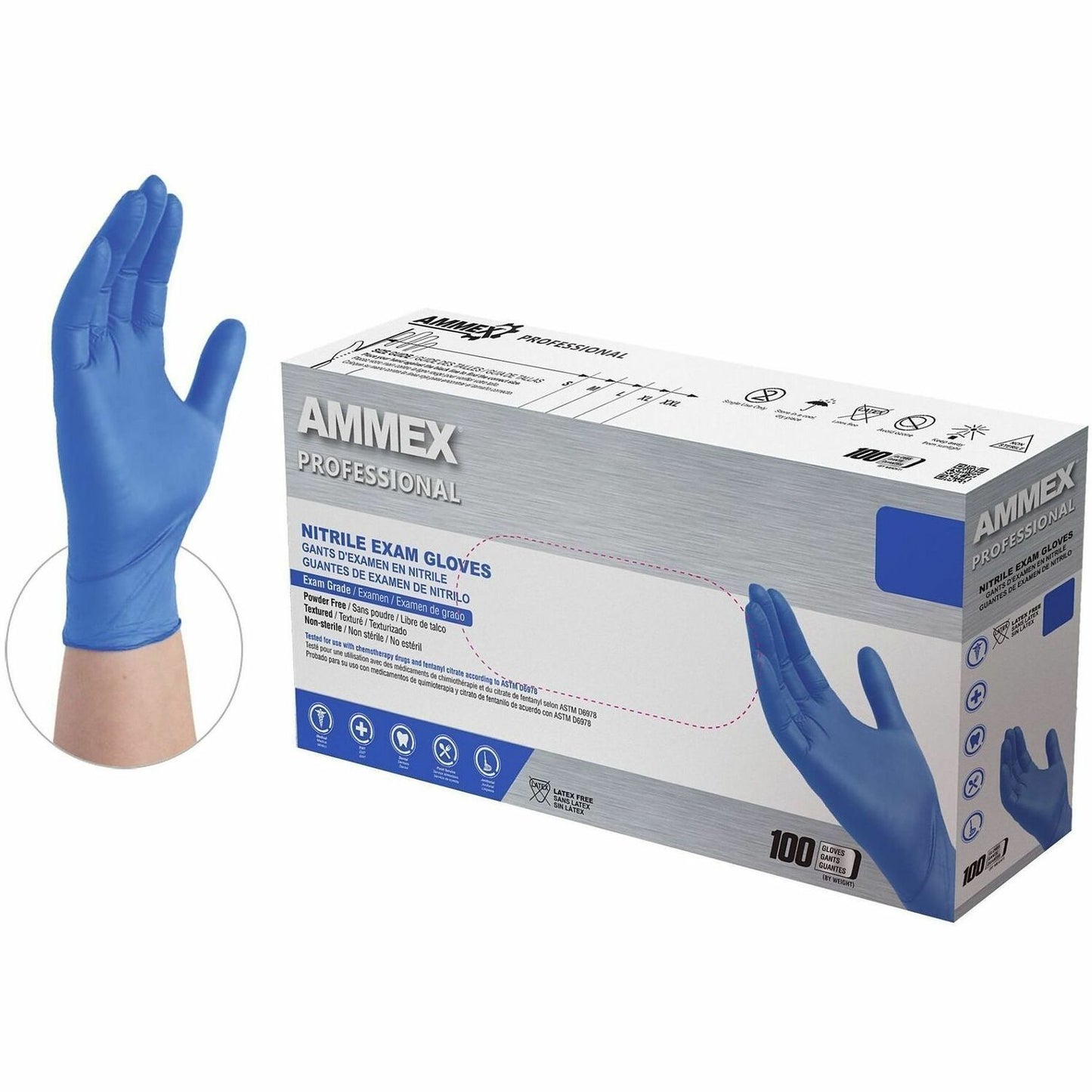 Ammex Nitrile Powder-Free Exam Gloves, Large, 100/Box (AMXACNPF46100)