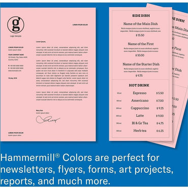 Hammermill 24lb Color Paper, Letter, 8½" x 11", 24 lb Basis Weight, Pink, 500 Sheets per Ream, 10/Carton (HAM104463CT)
