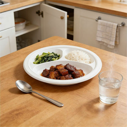 Genuine Joe 3-Compartment Plastic Plates, White, 125/Pack, 4 Packs/Carton (GJO10423)