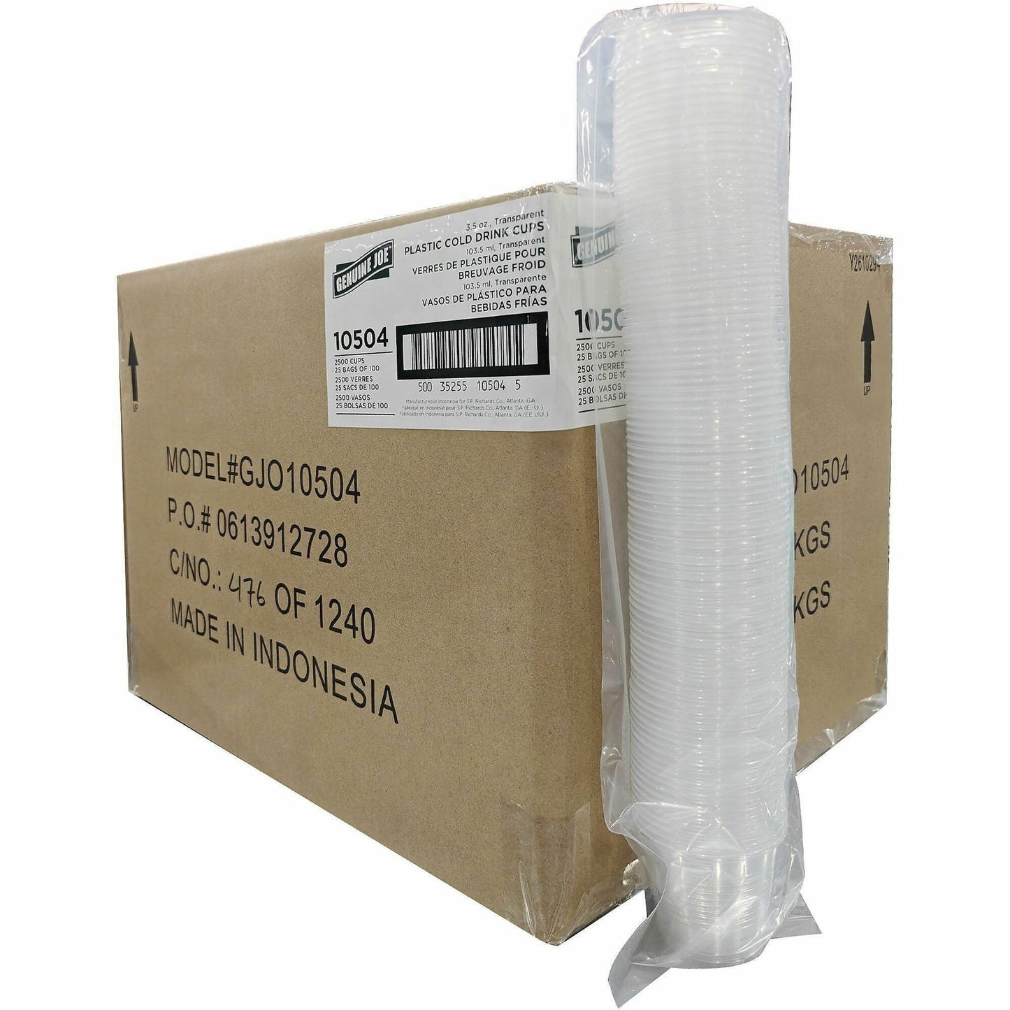 Genuine Joe 3.5 fl oz Plastic Cold Cups, Picnic, 100/Bag, 25 Bags/Carton (GJO10504)
