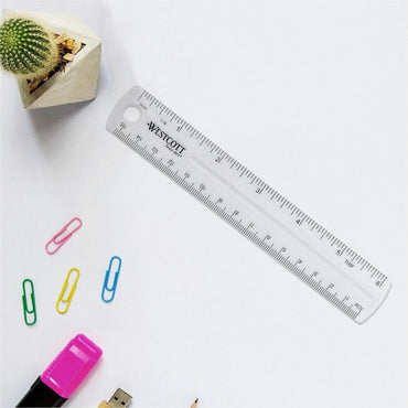 Westcott Shatterproof Plastic Ruler, 6", Transparent, Clear, 1/16 Graduations, 12/Box (ACM45016BX)