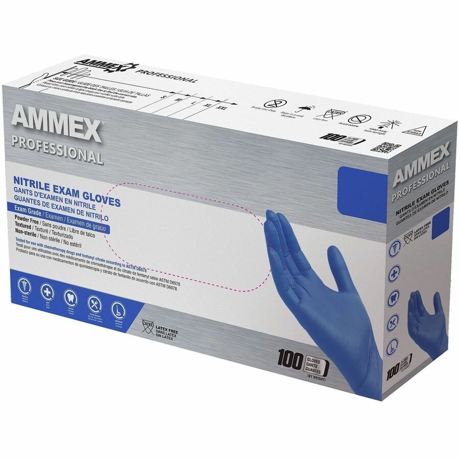Ammex Nitrile Powder-Free Exam Gloves, Small, 100/Box (AMXACNPF42100)