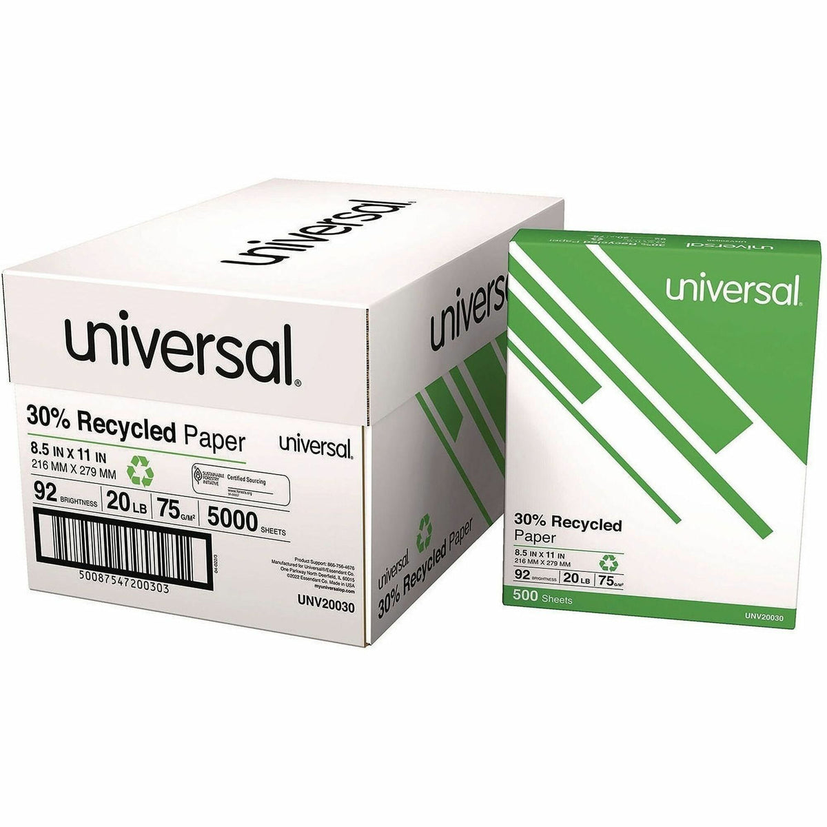 Universal Recycled Copy Paper, White, Smooth, Acid-free, Smudge Resistant, 40/Pallet (UNV20030PL)