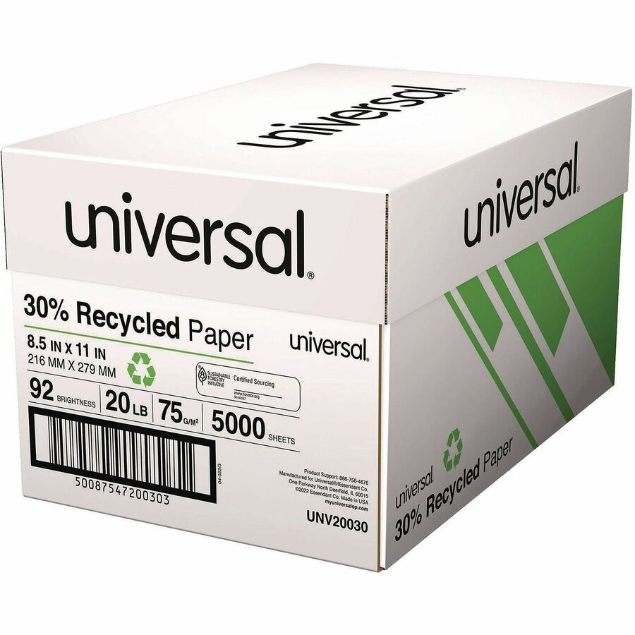 Universal Recycled Copy Paper, White, Smooth, Acid-free, Smudge Resistant, 40/Pallet (UNV20030PL)