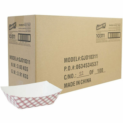 Genuine Joe 4 oz. Paper Food Tray, Red/White, 250/Pack, 4 Packs/Carton (GJO10311)
