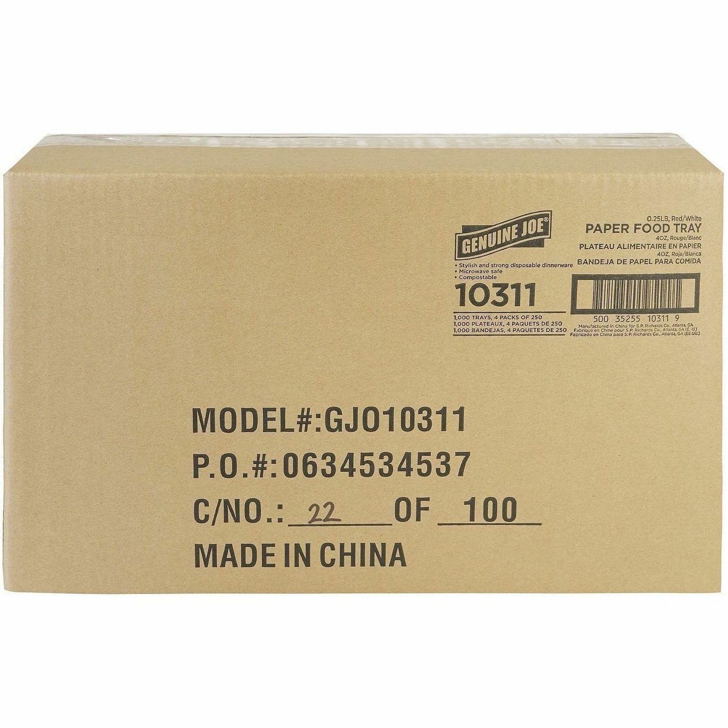 Genuine Joe 4 oz. Paper Food Tray, Red/White, 250/Pack, 4 Packs/Carton (GJO10311)