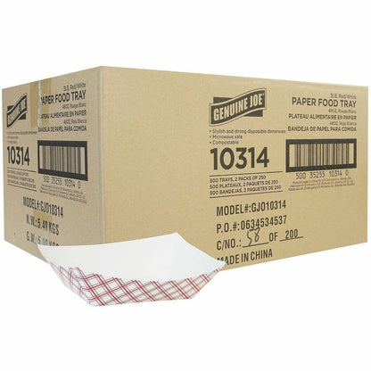 Genuine Joe 48 oz. Paper Food Tray, Red/White, 250/Pack, 2 Packs/Carton (GJO10314)