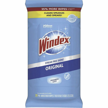 Windex Glass & Surface Wipes, 38/Pack, 12/Carton (SJN378032CT)