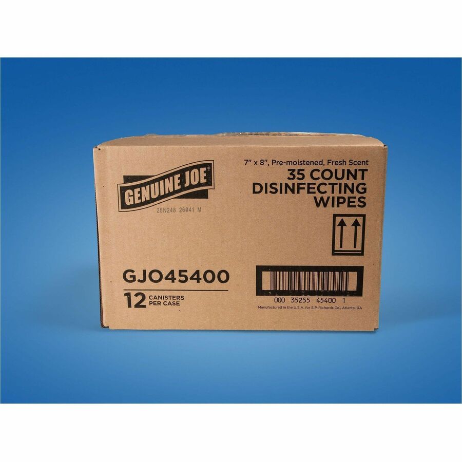 Genuine Joe Broad-Spectrum Disinfectant Wipes, 35 Wipes/Tub, 12 Tubs/Carton (GJO45400)