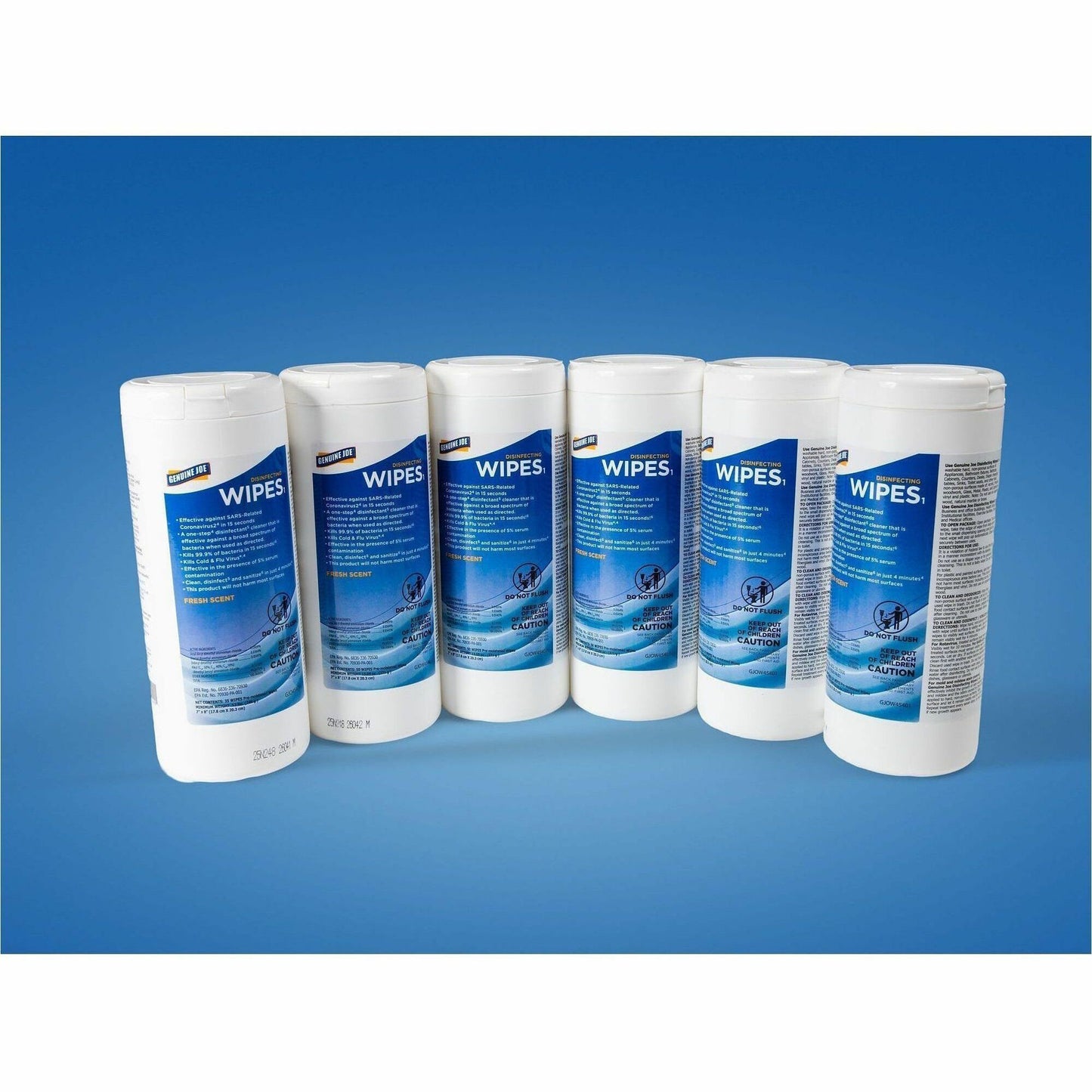 Genuine Joe Broad-Spectrum Disinfectant Wipes, Fresh Scent, 50 Wipes/Tub, 6 Tubs/Carton (GJO45401)