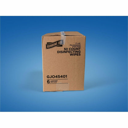 Genuine Joe Broad-Spectrum Disinfectant Wipes, Fresh Scent, 50 Wipes/Tub, 6 Tubs/Carton (GJO45401)
