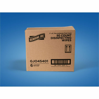 Genuine Joe Broad-Spectrum Disinfectant Wipes, Fresh Scent, 50 Wipes/Tub, 6 Tubs/Carton (GJO45401)