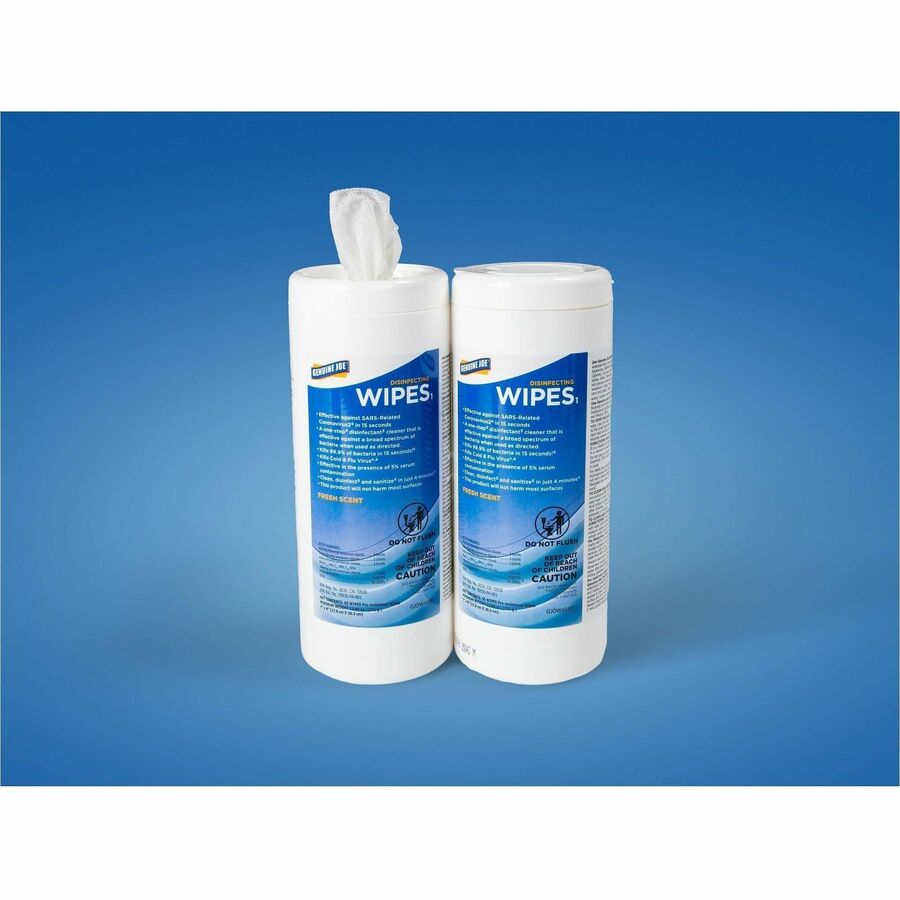 Genuine Joe Broad-Spectrum Disinfectant Wipes, Fresh Scent, 50 Wipes/Tub, 6 Tubs/Carton (GJO45401)
