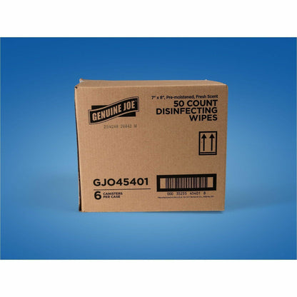 Genuine Joe Broad-Spectrum Disinfectant Wipes, Fresh Scent, 50 Wipes/Tub, 6 Tubs/Carton (GJO45401)