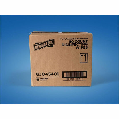 Genuine Joe Broad-Spectrum Disinfectant Wipes, Fresh Scent, 50 Wipes/Tub, 6 Tubs/Carton (GJO45401)
